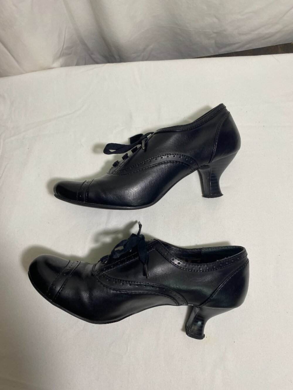 Mudd Austin Black Lace Up Oxford Heels Women’s Size 8M Leopard Print Lining - Picture 5 of 11
